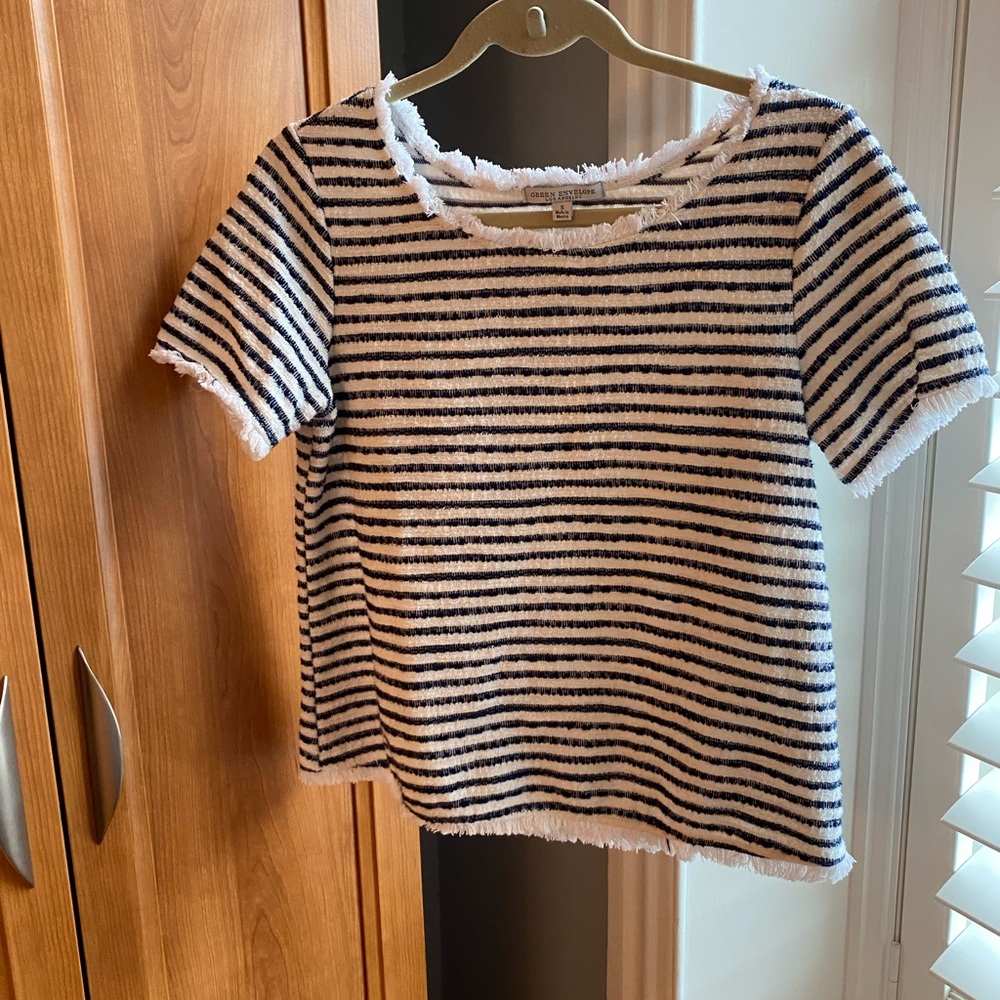Green Envelope navy striped top